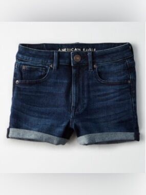 American Eagle Ne(X)t Level Super High-Waisted Shortie Short Dark Wash Size 18